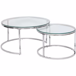 Lot de 2 Tables gigognes en Verre trempé et Inox - Atmosphera (-) Dimensions : Grand modèle : D. 80 x H. 43 cm - Petit modèle ...