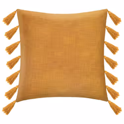 Coussin gypsy avec pompons Jaune Ocre 50x50 cm