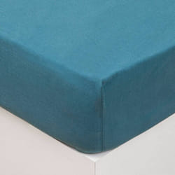 Atmosphera - Drap-housse Vilma en coton lavé bleu canard 140x190cm créateur d'intérieur
