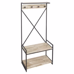 Meuble d'entrée avec banc et porte manteaux de la marque Atmosphera. Meuble fabriqué en acacia et fer. Dispose de 4 patères p ...