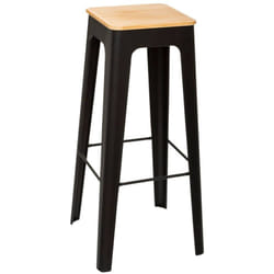 Atmosphera - Tabouret de bar Loga noir métal et bois noir créateur d'intérieur