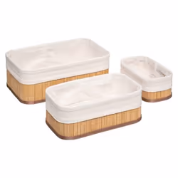 Paniers de rangement - FIVE - Lot de 3 - Bambou naturel - Tissu polyester - Beige