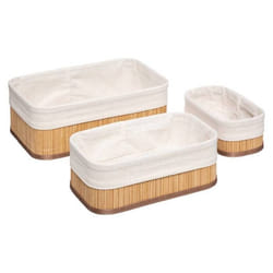 Paniers de rangement - FIVE - Lot de 3 - Bambou naturel - Tissu polyester - Beige