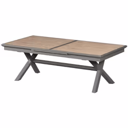Description générale Table Axiome extensible en coloris effet bois honey et praline de la marque Hespéride. Cette table de ja ...