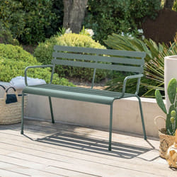 Banc de jardin Greensboro vert olive en acier traité époxy - Hespéride