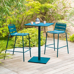 Table haute de jardin Phuket bleu canard 2 places en acier traité époxy - Hespéride