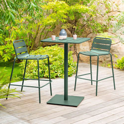 Table haute de jardin Phuket vert olive 2 places en acier traité époxy - Hespéride