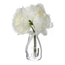 Composition Florale & Vase  3 Pivoines  Verre 25cm Transparent