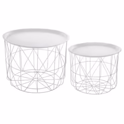 Lot de 2 tables à café gigognes avec plateaux amovibles - ATMOSPHERA - Design et Modernes - Métal - BLANC