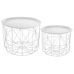 Lot de 2 tables à café gigognes avec plateaux amovibles - ATMOSPHERA - Design et Modernes - Métal - BLANC