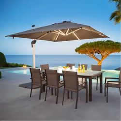 Parasol déporté droit carré Equador Ardoise avec LED 3 x 3 m - Hespéride