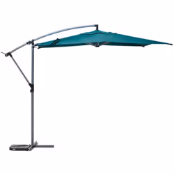 Description générale Protégez-vous du soleil avec le parasol déporté rond 'Manoa' en coloris bleu canard de la marque Hespéri ...