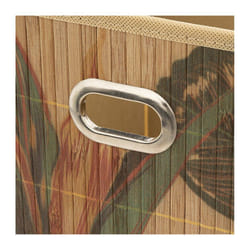 Boîte de rangement imprimé tropical en bambou et tissu Palawan - Marron et noir
