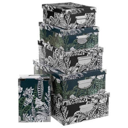 Lot de 6 Boîtes de Rangement Black Floral 48cm Noir & Vert