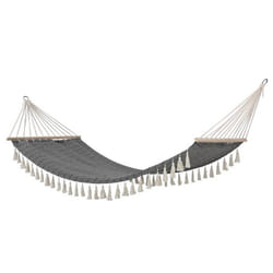 Toile de hamac réversible à franges Syssia noir 200x100cm en polycoton - Hespéride - Noir et blanc