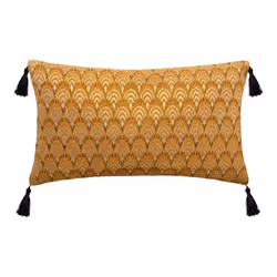 Coussin Art déco en chenille - jaune moutarde 30x50 cm - Ocre - Atmosphera createur dinterieur