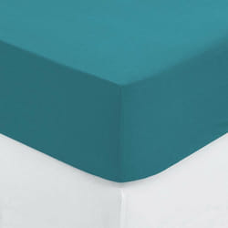 Drap-housse Carina coton bleu canard 140x190cm Atmosphera créateur d'intérieur