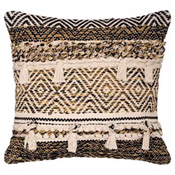 Coussin Déco Pompons 45x45cm Noir & Ocre