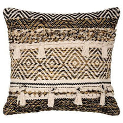 Coussin Déco Pompons 45x45cm Noir & Ocre