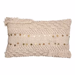 Coussin Déco Jute & Sequins 30x50cm Ivoire