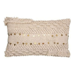 Coussin Déco Jute & Sequins 30x50cm Ivoire