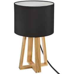 Atmosphera - Lampe à poser Pied en Bois et Abat-jour Noir h 34.5 cm