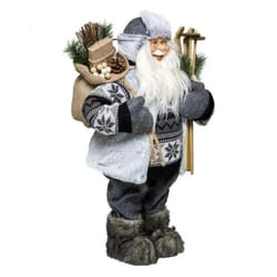 Père Noël Déco Traditionnel - PARIS PRIX - Ski - 46cm - Gris - Polyéthylène & Polyester