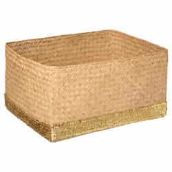Lot de 3 Paniers Déco  Sequins  40cm Naturel & Or