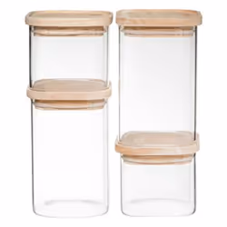 Bocal Verre x 4 Empilable + Bois Transparent - FIVE