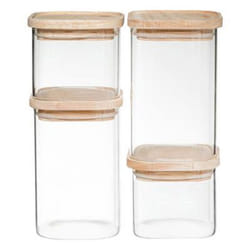 Bocal Verre x 4 Empilable + Bois Transparent - FIVE