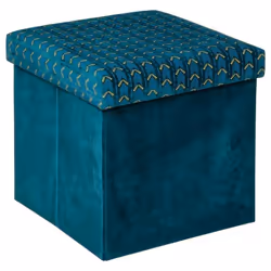 Pouf pliant Liam bleu canard en velours - Bleu canard - Atmosphera createur dinterieur