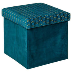 Pouf pliant Liam bleu canard en velours - Bleu canard - Atmosphera createur dinterieur