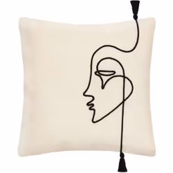 Moderne et originale, cette housse de coussin est composée d'une cordelette noire formant un visage. Un style épuré émane de ...