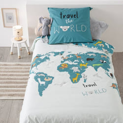 Parure de lit enfant Carte du monde coton 140x200cm - Atmosphera créateur d'intérieur