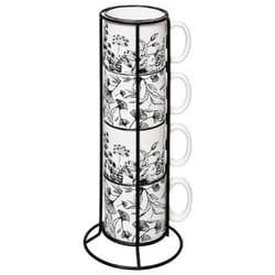 Mugs - PARIS PRIX - White Floral - Lot de 4 - Porcelaine - Rack Inclus
