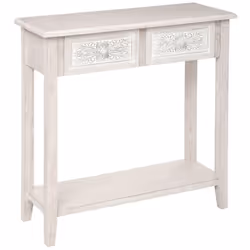 Description générale La console 2 tiroirs en bois blanchi Hina d'Atmosphera est un meuble chic et fonctionnel, parfait pour a ...