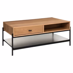 Table basse - Atmosphera - Simon - 2 tiroirs - Naturel et noir