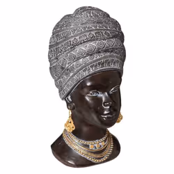 Statuette Déco Tête Femme Africaine 27cm Noir
