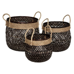 Paniers Bambou Corde Rond Brun x 3