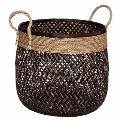 Paniers Bambou Corde Rond Brun x 3