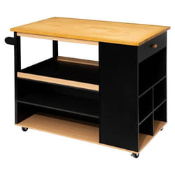Ilot de Cuisine Rangement 108cm Naturel & Noir