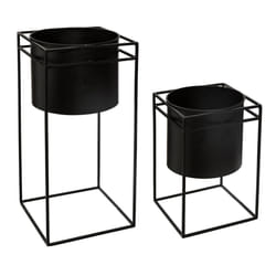 Lot de 2 Pots en Métal noir avec Support