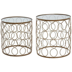 Atmosphera - Lot de 2 Tables d'appoint en Verre trempé et Métal Doré mat