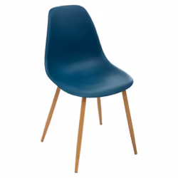 Chaise de la gamme Taho en polypropylène (plastique). Pieds en fer imitation bois. Dimensions : L 86 x P 52 x H 46 cm. Hauteu ...