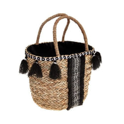 Cabas - Atmosphera - Panier de marché - Seagrass - Pompons - Noir