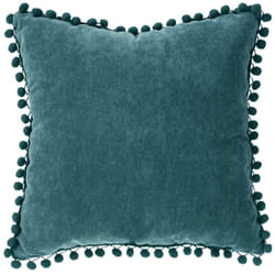 Coussin à pompons - l 40 cm x l 40 cm - Bleu - Livraison gratuite