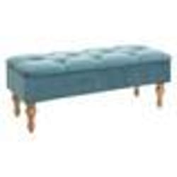 Banc et Coffre en velours Bleu - ATMOSPHERA - 2 en 1 - Bois massif - 102x38x41cm