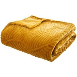 Atmosphera - Plaid 3D feuille flanelle jaune moutarde 220x240cm créateur d'intérieur