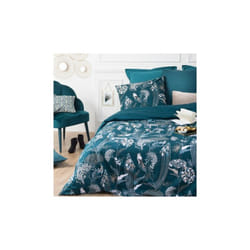 Parure De Lit Art Déco Paon 240x220 Bleu Canard Atmosphera