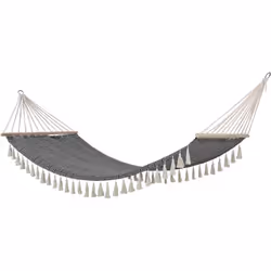 Apportez une touche d'exotisme à votre extérieur avec ce hamac à franges. Détente assurée. FICHE TECHNIQUE - Toile du hamac e ...